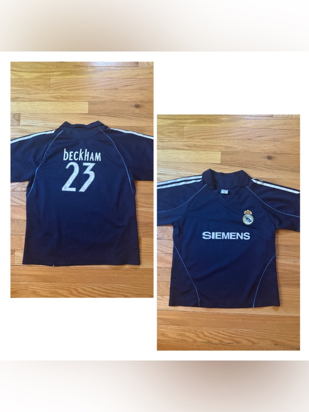 Vintage Y2K Navy Real Madrid Beckham #23 Soccer Jersey Siemens / Youth 26